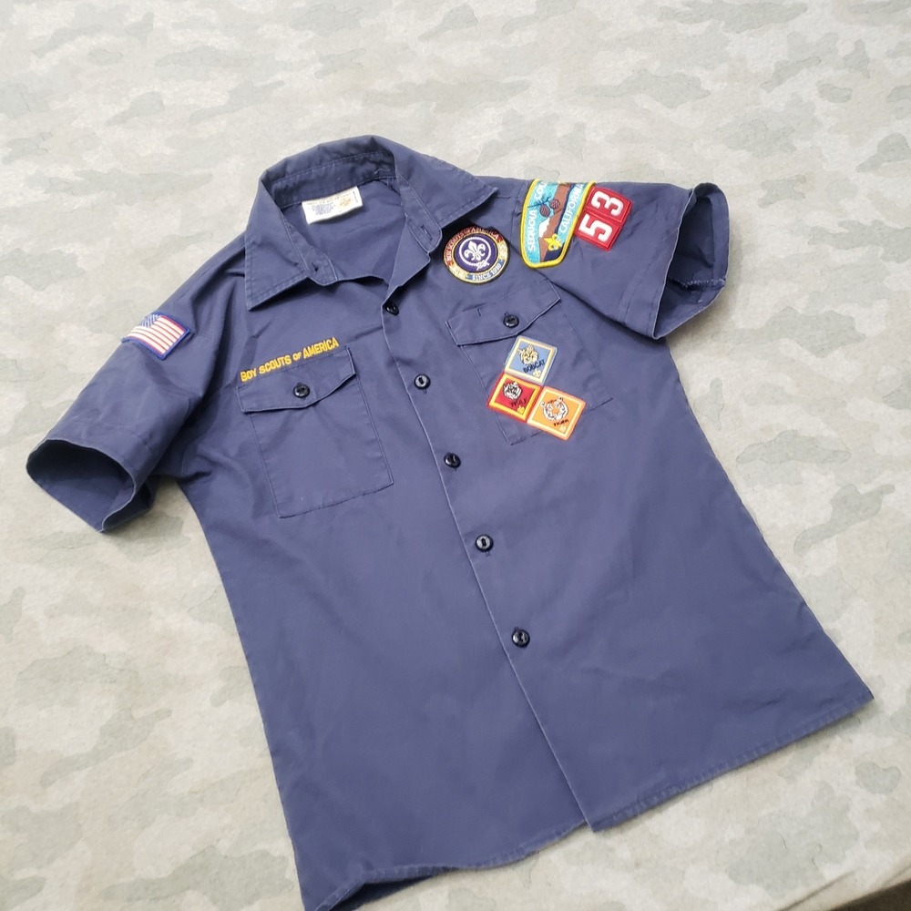 Boy Scouts Of America Shirt Youth Large Blue Short Sleeve Button-Up - Picture 2 of 8